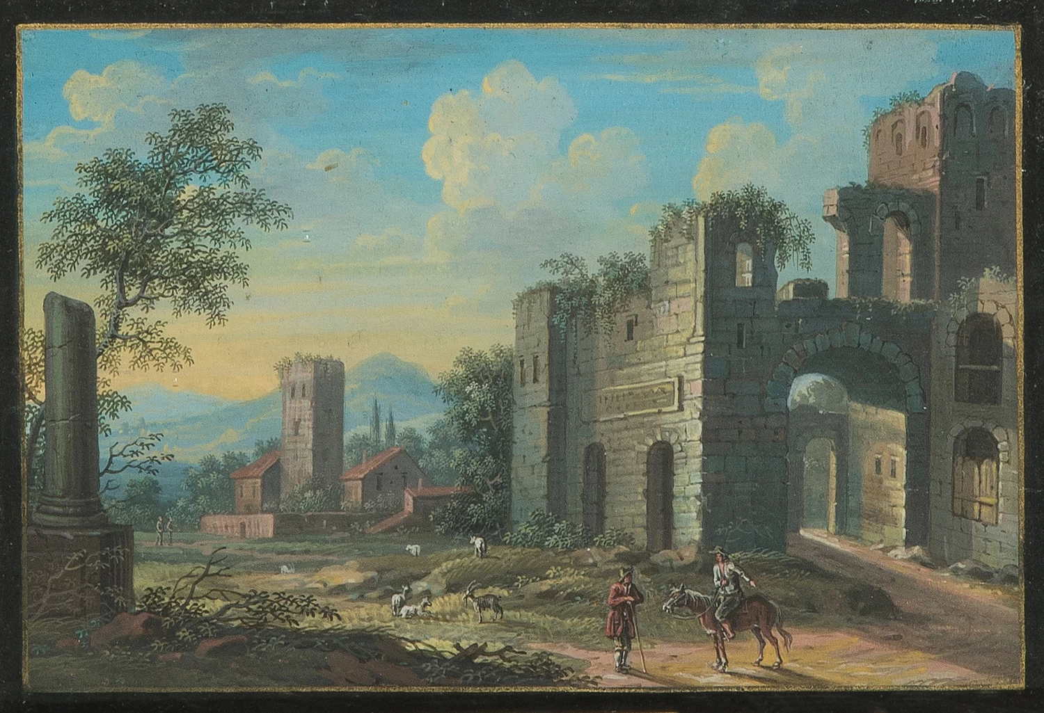 Paesaggio animato con rovine